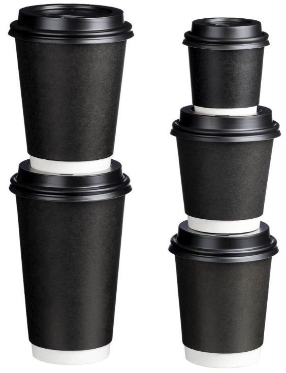 Double Wall PE Paper Cups - Black, 8oz, 280ml 25 Cups *80mm Diameter