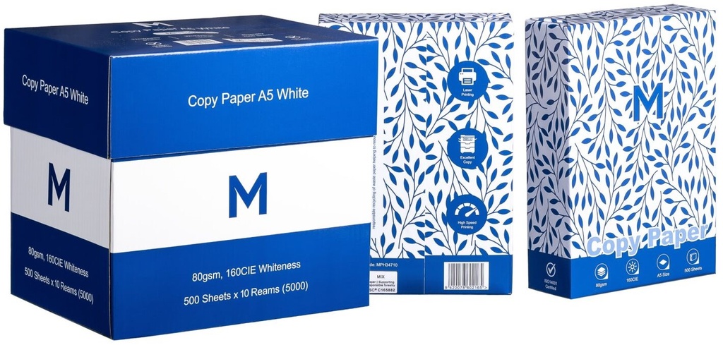 Office Copy Paper A5 - White, 80gsm, 500 Sheets 