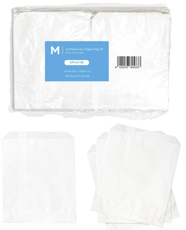 Confectionery Paper Bag #7 - White, 235mm x 300mm, 40gsm 500 Bags/Pack