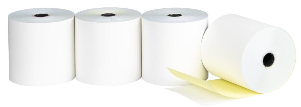 NCR Carbonless Paper Roll - White/Yellow, 75mm x 76mm, 2 Ply, FSC Mix® 4 Rolls
