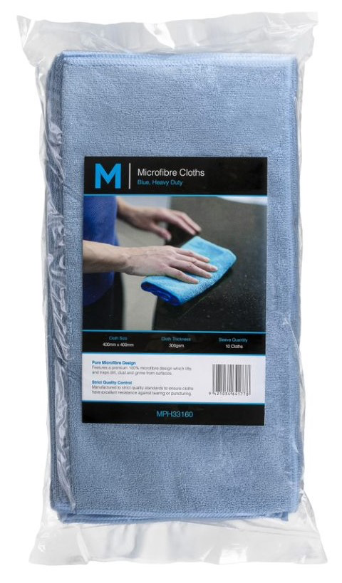 Microfibre Cloths - Blue, 400mm x 400mm, 300gsm 10 Cloths/Pack 
