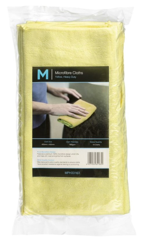 Microfibre Cloths - Yellow, 400mm x 400mm, 300gsm 10 Cloths/Pack 