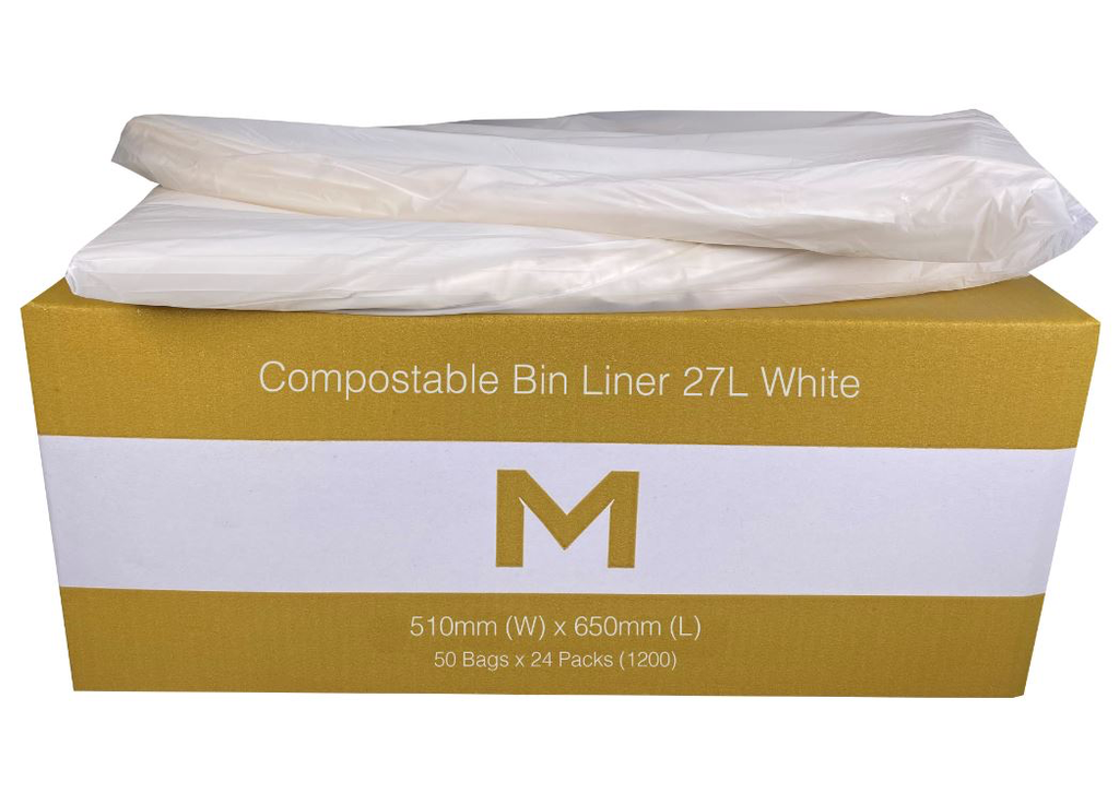 FP Compostable Bin Liner 27L - White, 510mm x 650mm x 20mu 50 Bags/Roll