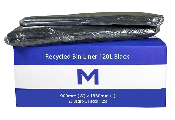 FP Recycled Bin Liner 120L - Black, 900mm x 1330mm x 50mu 25 Bags/Pack