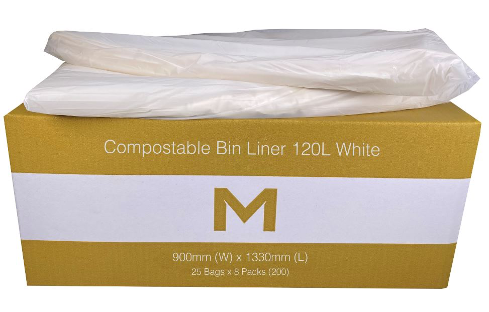 FP Compostable Bin Liner 120L - White, 900mm x 1330mm x 30mu 25 Bags/Pack
