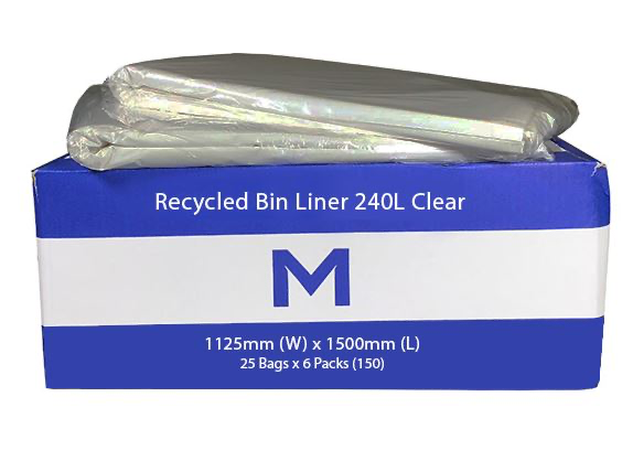 FP Recycled Bin Liner 240L - Clear, 1125mm x 1500mm x 30mu 25 Bags/Pack