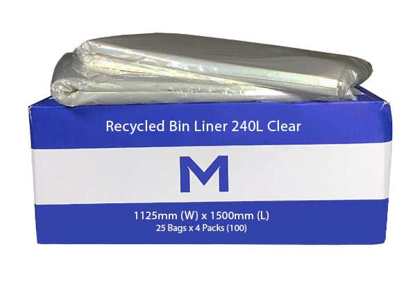 FP Recycled Bin Liner 240L - Clear, 1125mm x 1500mm x 50mu 25 Bags/Pack