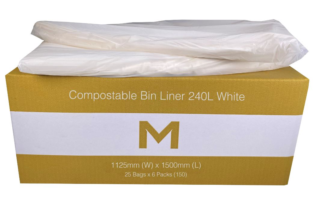 FP Compostable Bin Liner 240L - White, 1125mm x 1500mm x 30mu 25 Bags/Pack