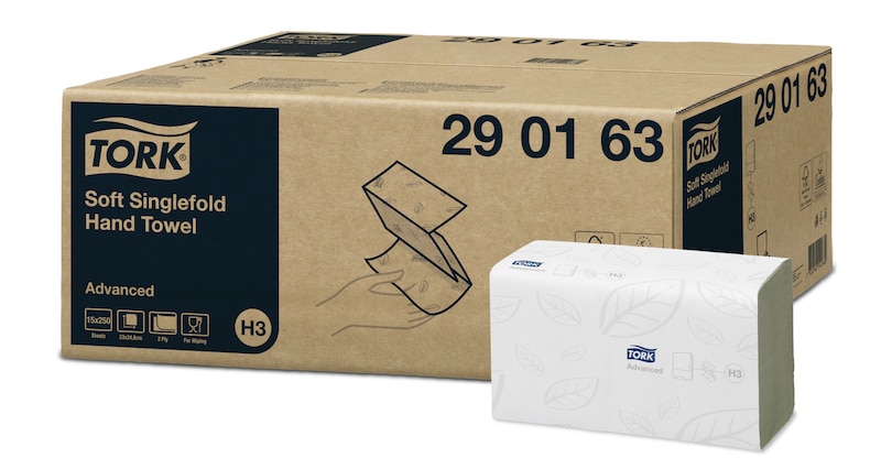 Tork Soft Singlefold Advanced 2 Ply H3 Hand Towels 15 x 250pk - 290163