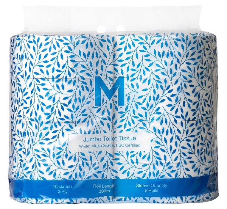 Matthews Virgin Jumbo Toilet Tissue Pack - White, 2 Ply, 300m (8)