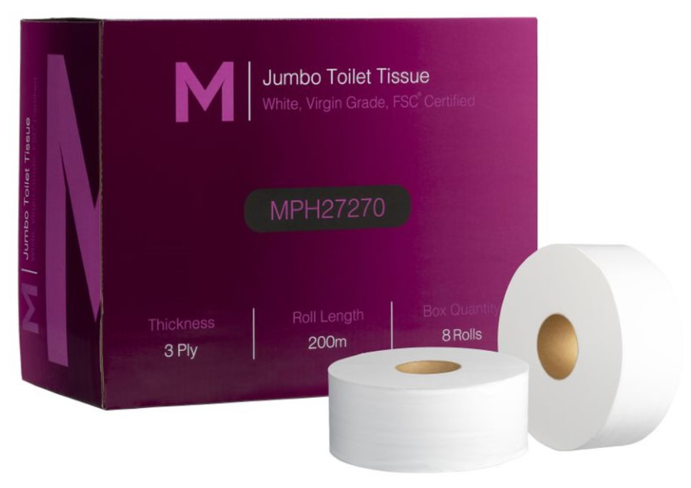 Matthews Luxury Virgin Jumbo Toilet Tissue Boxed - White, 3 Ply, 200m (8)