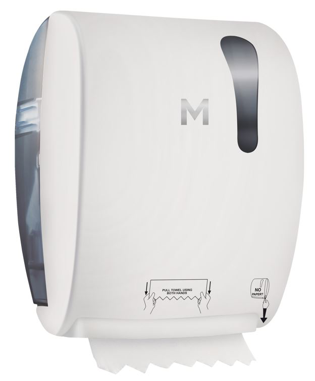 Matthews Manual Roll Feed Dispenser - White, 1 Roll Capacity (1)