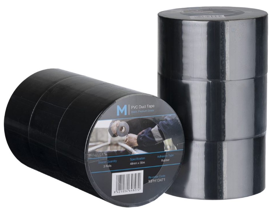 PVC Utility Duct Tape - Black, 48mm x 30m x 150mu