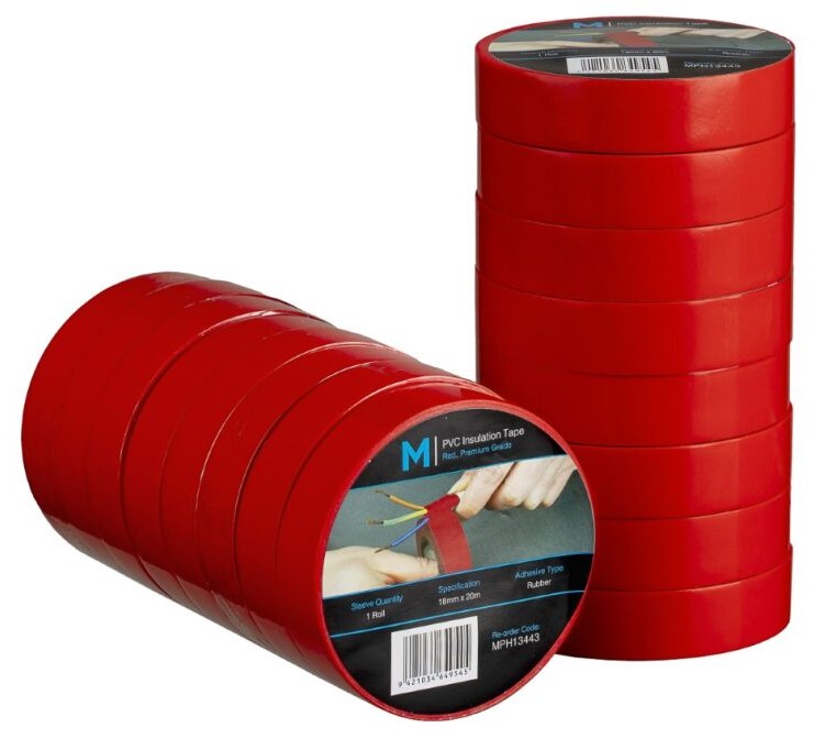 PVC Electrical Insulation Tape - Red, 18mm x 20m x 180mu