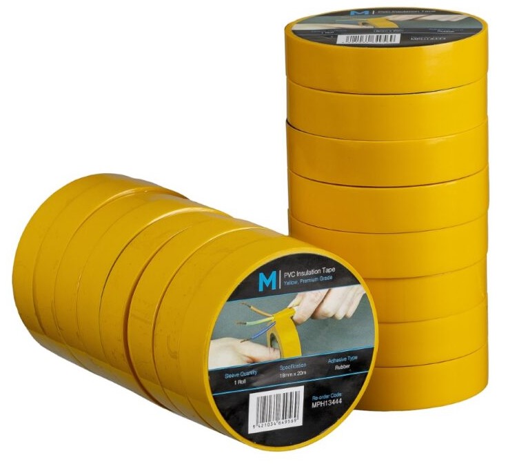 PVC Electrical Insulation Tape - Yellow, 18mm x 20m x 180mu