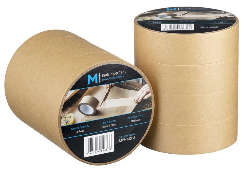 Kraft Paper Packaging Tape - Tan, 36mm x 50m x 125mu
