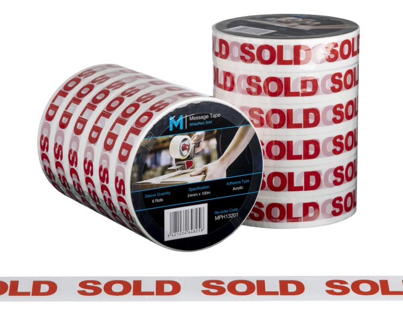 Message Tape Sold - White/Red, 24mm x 100m x 50mu