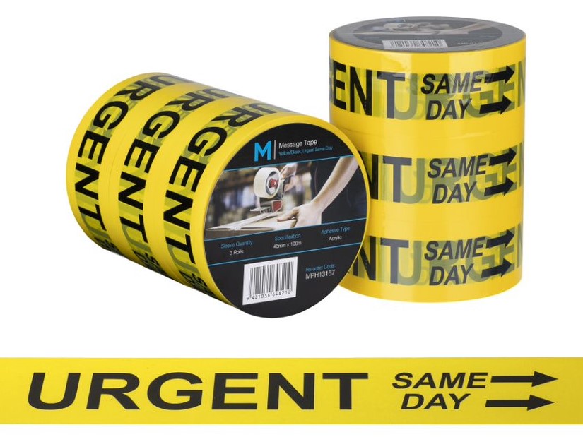 Message Tape Urgent Same Day - Yellow/Black, 48mm x 100m x 50mu