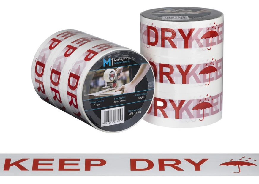 Message Tape Keep Dry - White/Red, 48mm x 100m x 50mu