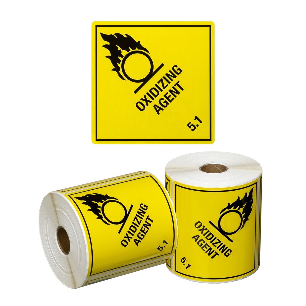 DG Label Oxidizing Agent 5.1 - Yellow/Black, 99mm x 99mm (500) Labels/Roll
