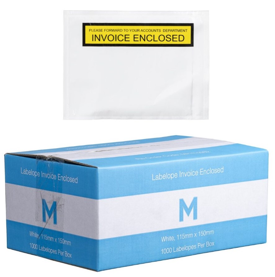 Plastic Labelope Invoice Enclosed - White, 115mm x 150mm 1000 Labelopes/Box