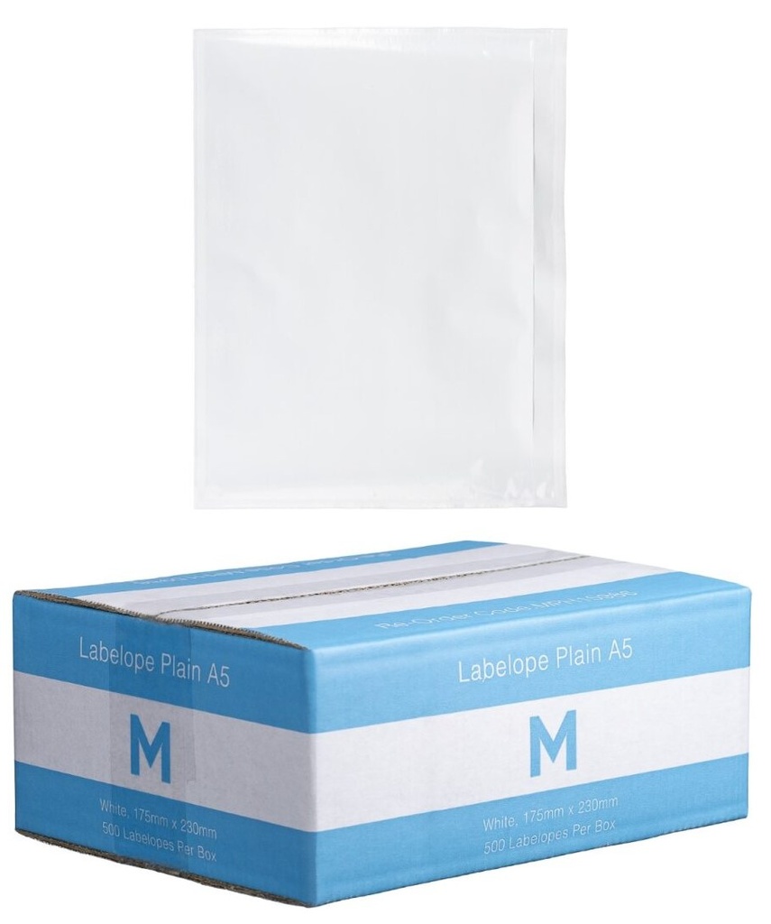 Plastic Labelope Plain A5 - White, 175mm x 230mm 500 Labelopes/Box