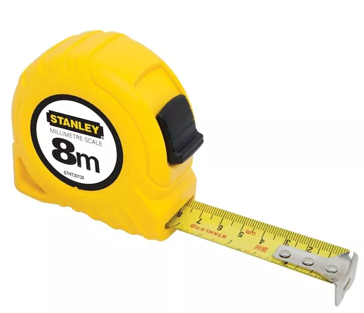 Standard Tape Measure - Yellow, 25mm x 8m Long