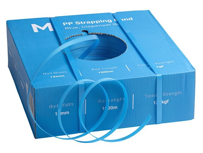 Polypropylene Hand Strapping Band - Blue, 12mm x 1000m x 0.60mm, 120kgf