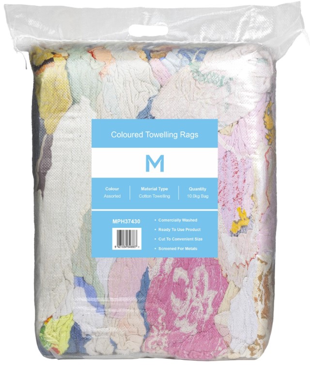 Coloured Towelling Rags - Assorted, 10.0kg Compressed Bag *A Grade Quality            