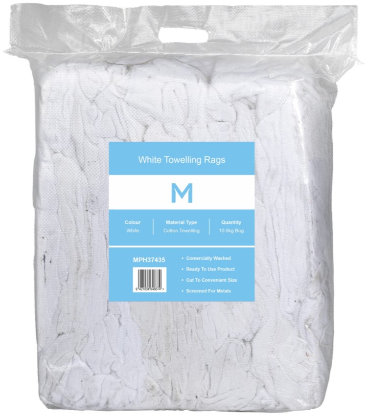 White Towelling Rags - White, 10.0kg Compressed Bag *A Grade Quality          