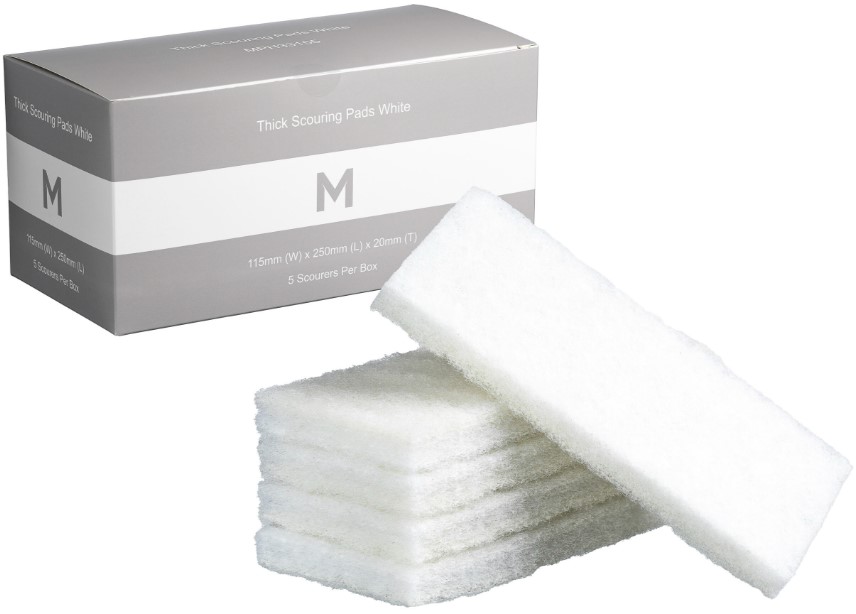 Thick Scouring Pads - White, 115mm x 250mm x 20mm (5) *Non Scratch