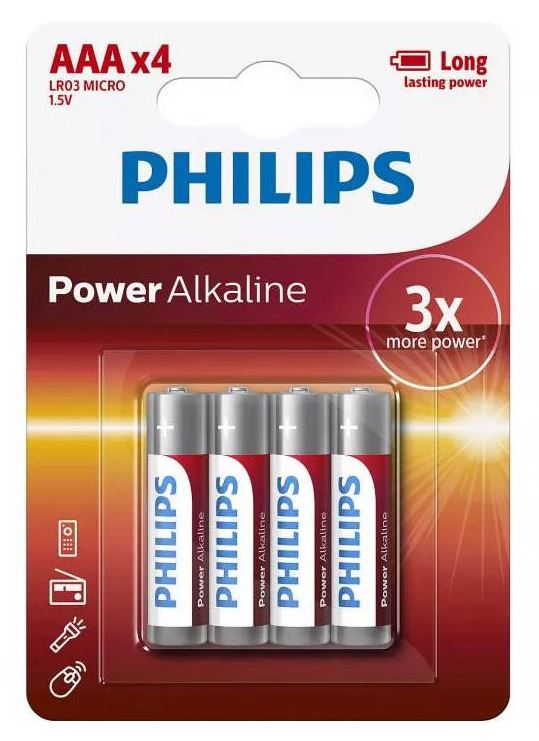 Philips Power Alkaline Battery - Red, AAA (4)        