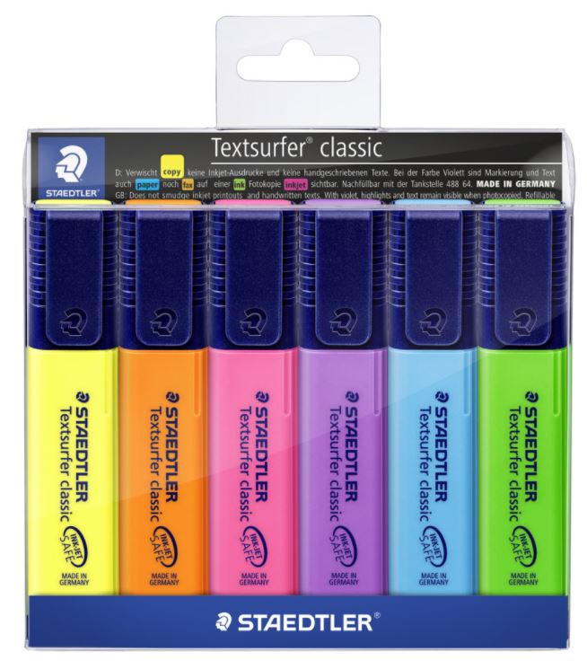 Staedtler Classic Highlighter - Assorted, Chisel Tip 6 Markers