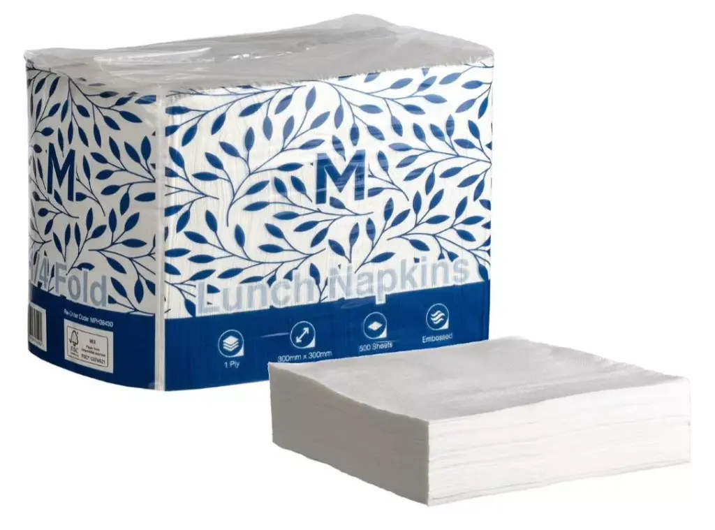 Lunch Napkins 1/4 Fold - White, 300mm x 300mm, 1 Ply, FSC Mix® 500 Napkins
