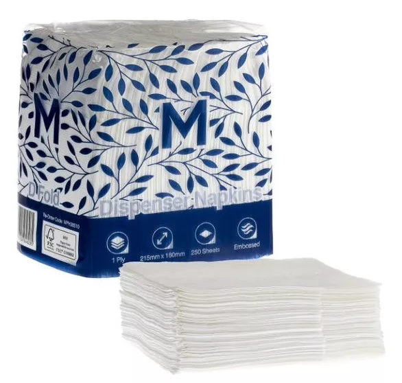 Compact Dispenser Napkins D Fold - White, 180mm x 215mm, 1 Ply, FSC Mix® 250/Pack