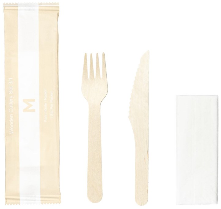 Wooden Cutlery Set 3/1 - Natural, Fork/Knife/Napkin, FSC 100%® 50 Sets
