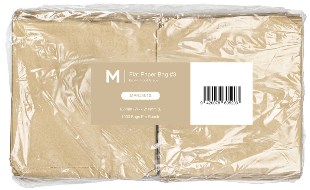 Paper Bag #3 - Brown, 185mm x 210mm, 40gsm 1000 Bags/Pack
