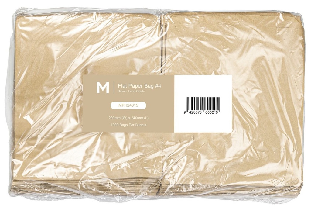 Paper Bag #4 - Brown, 200mm x 240mm, 40gsm 1000 Bags/Pack