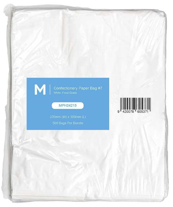 Confectionery Paper Bag #7 - White, 235mm x 300mm, 40gsm 500 Bags/Pack