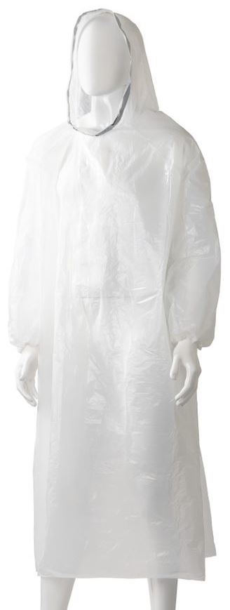 Polyethylene Hooded Ponchos - White, 800mm x 1300mm x 30mu 96 Ponchos/Box