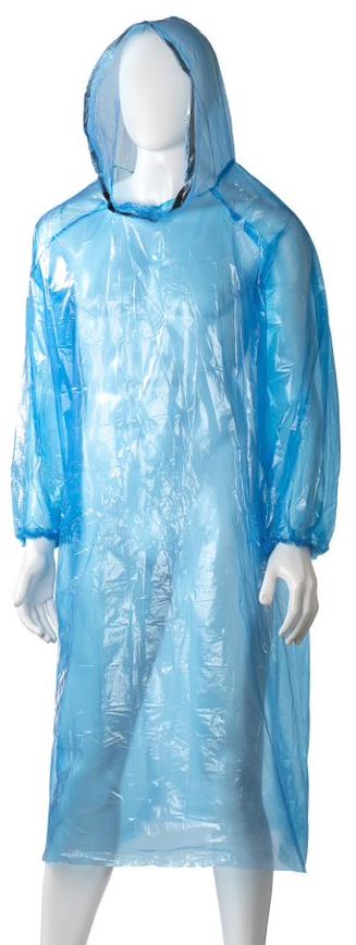 Polyethylene Hooded Ponchos - Blue, 800mm x 1300mm x 30mu 96 Ponchos/Box