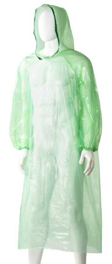 Polyethylene Hooded Ponchos - Green, 800mm x 1300mm x 30mu 96 Ponchos/Box