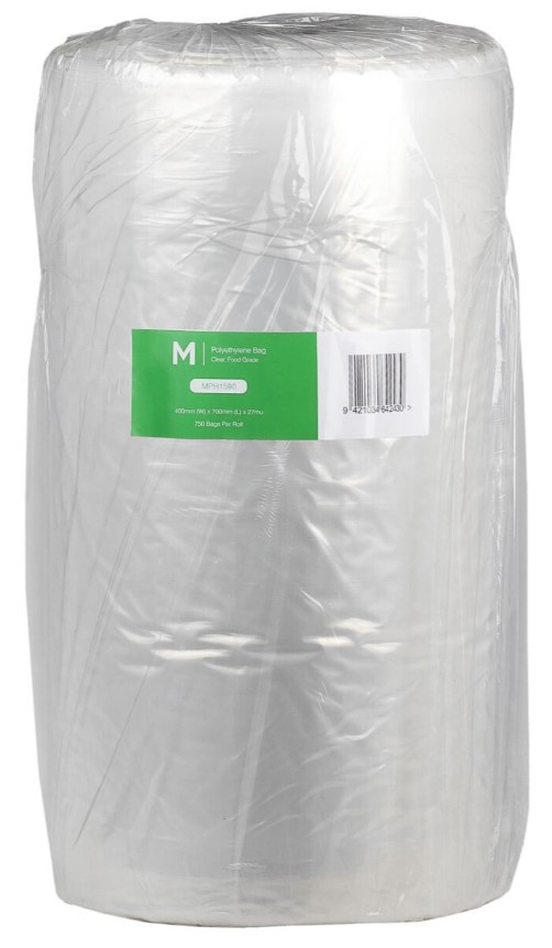 POR Polyethylene Bag - Clear, 400mm x 700mm x 27mu 750 Bags/Roll