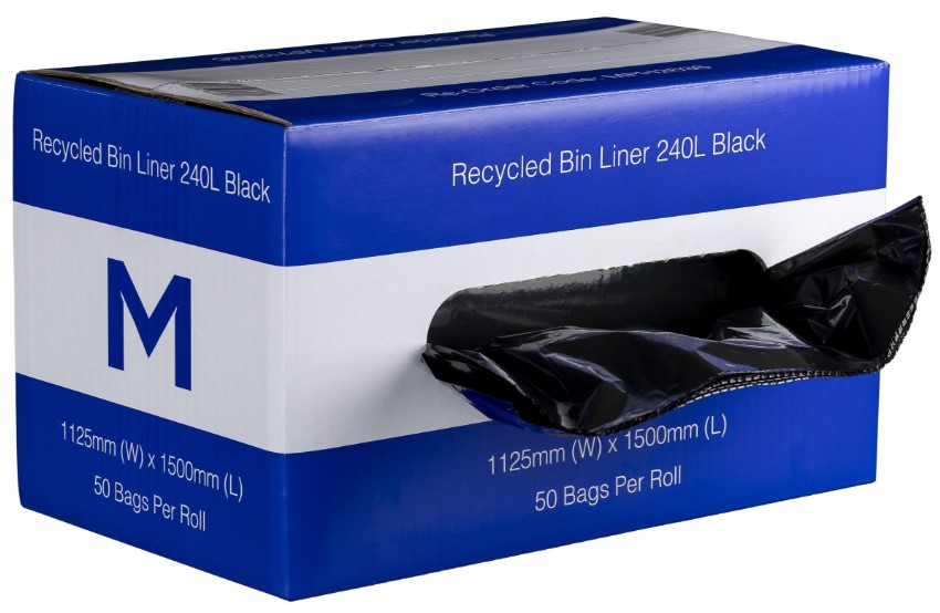 DB Recycled Bin Liner 240L - Black, 1125mm x 1500mm x 35mu 50 Bags/Dispenser  *Dispenser Box