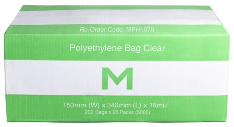 FP Polyethylene Bag w/Flap - Clear, 150mm x 340mm x 18mu