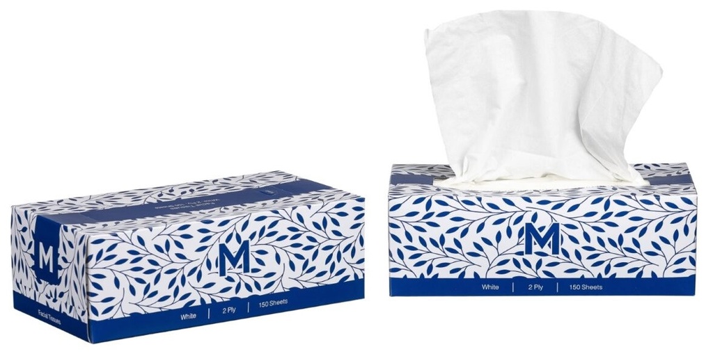 Flat Facial Tissues - White, 2 Ply, 150 Sheets, FSC Mix®