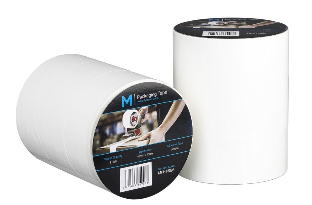 Premium Acrylic Packaging Tape - White, 48mm x 100m x 55mu