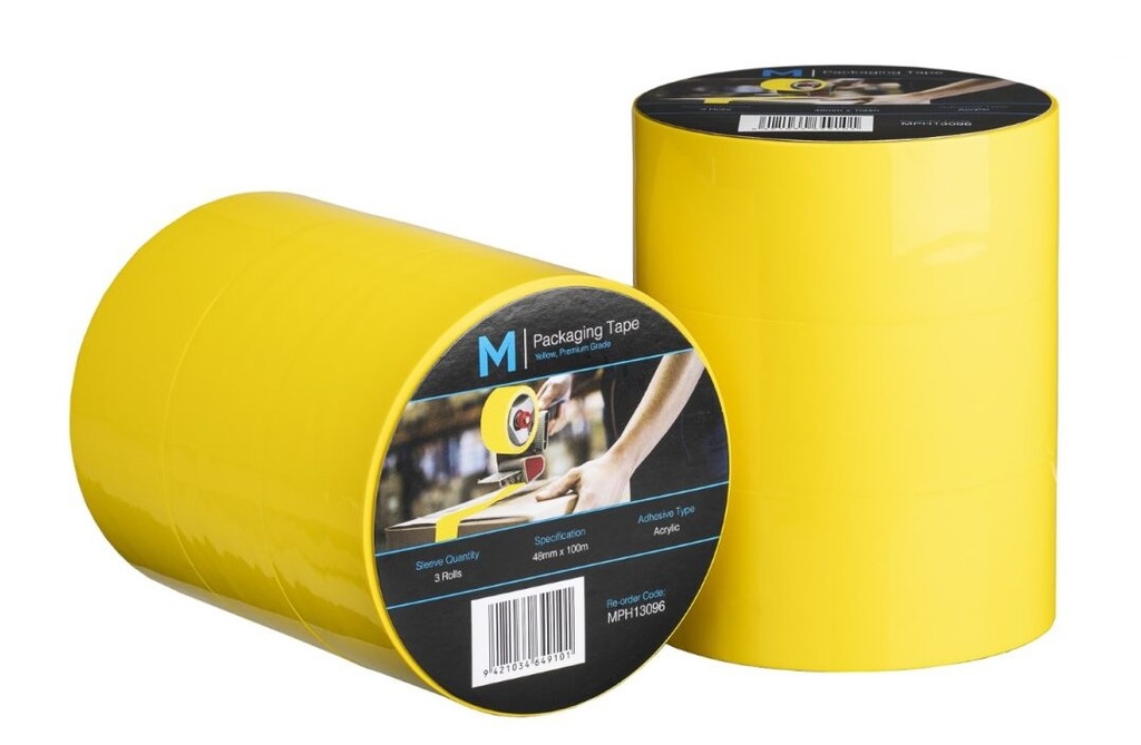 Premium Acrylic Packaging Tape - Yellow, 48mm x 100m x 55mu