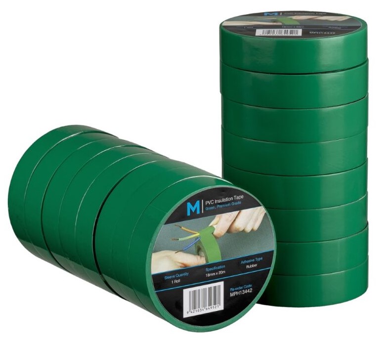 PVC Electrical Insulation Tape - Green, 18mm x 20m x 180mu