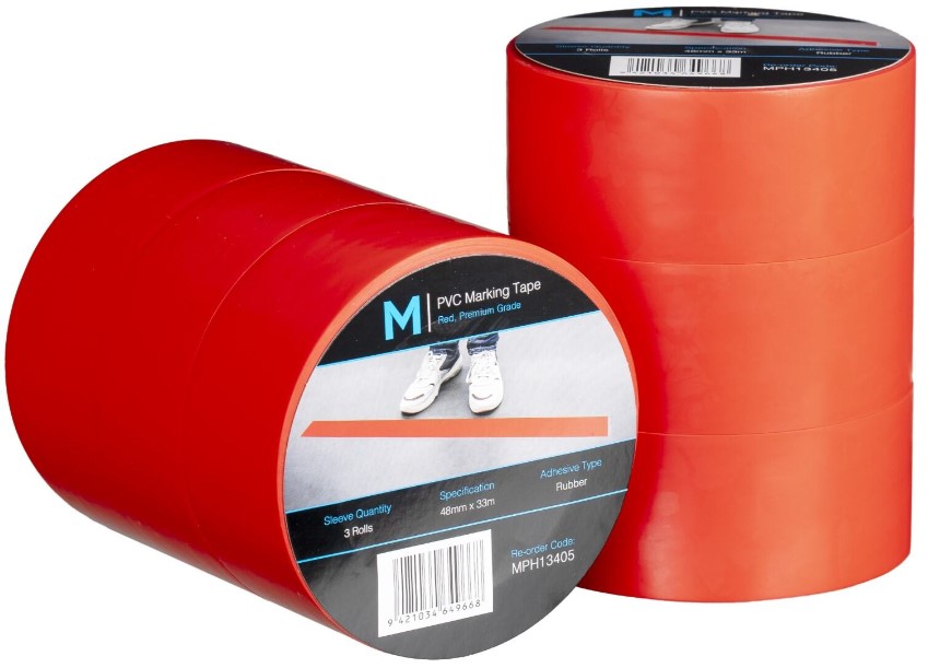 PVC Floor Marking Tape - Red, 48mm x 33m x 150mu
